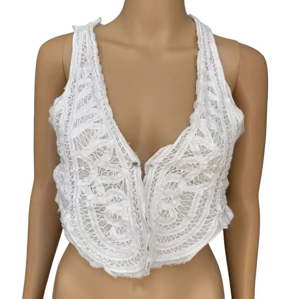 American Eagle white crochet cotton bolero open front top size M